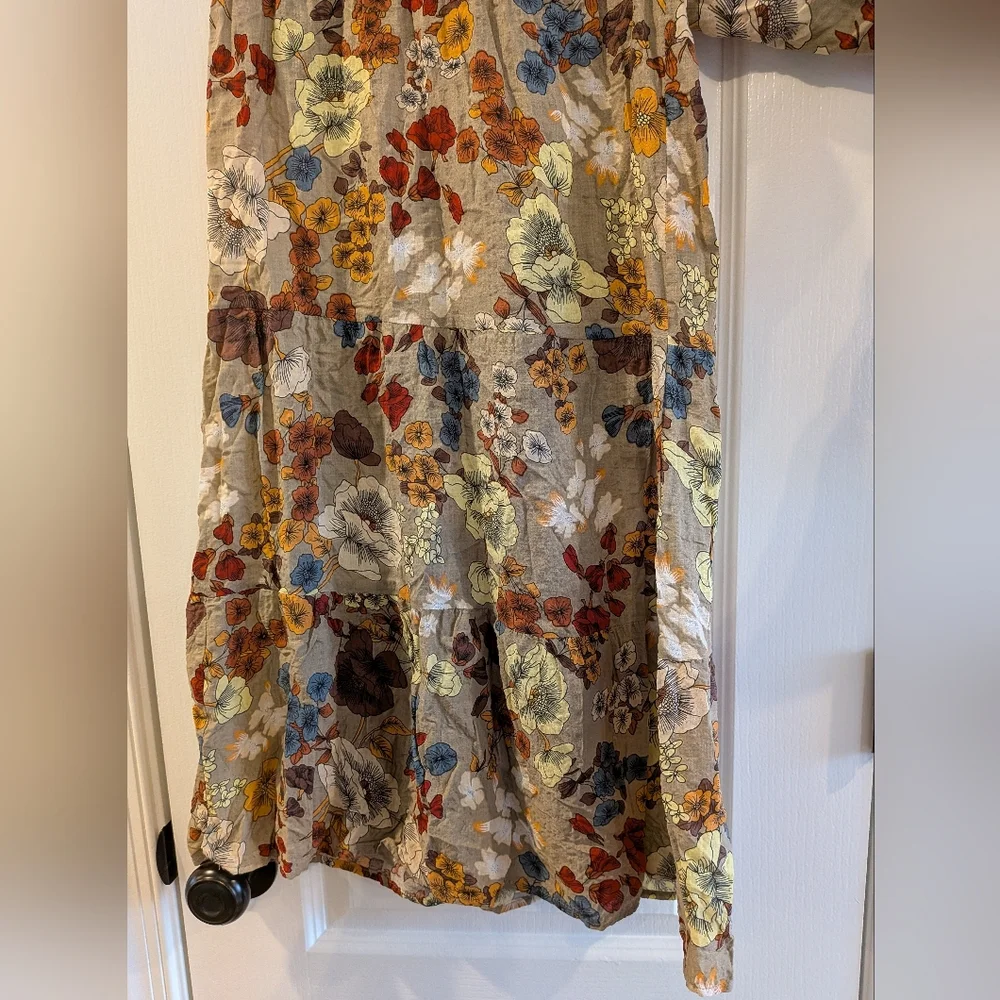 Natural Life Patti Palazzo Pants Wide Leg Floral Tiered Tan Size M Bohemian - Picture 7 of 14